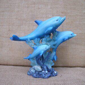 Vintage Swimming Dolphins & Coral Figurine
